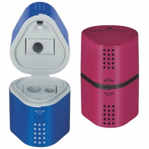 ΤΡΙΠΛΗ ΞΥΣΤΡΑ FABER CASTELL GRIP TRIO SHARP.BOX ΜΠΛΕ ή ΚΟΚΚΙΝΗ