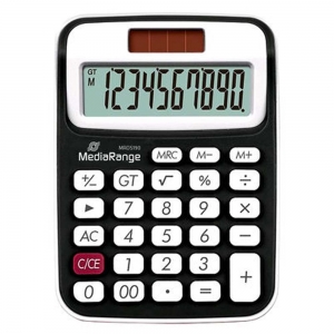 MediaRange Κομπιουτεράκι Compact calculator with 10-digit LCD, solar and battey-powered, black/white